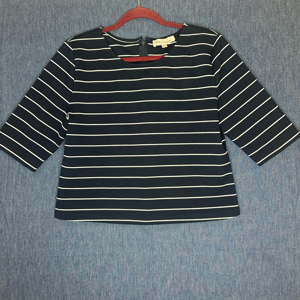 Philosophy Navy and White Striped Long Sleeve Top